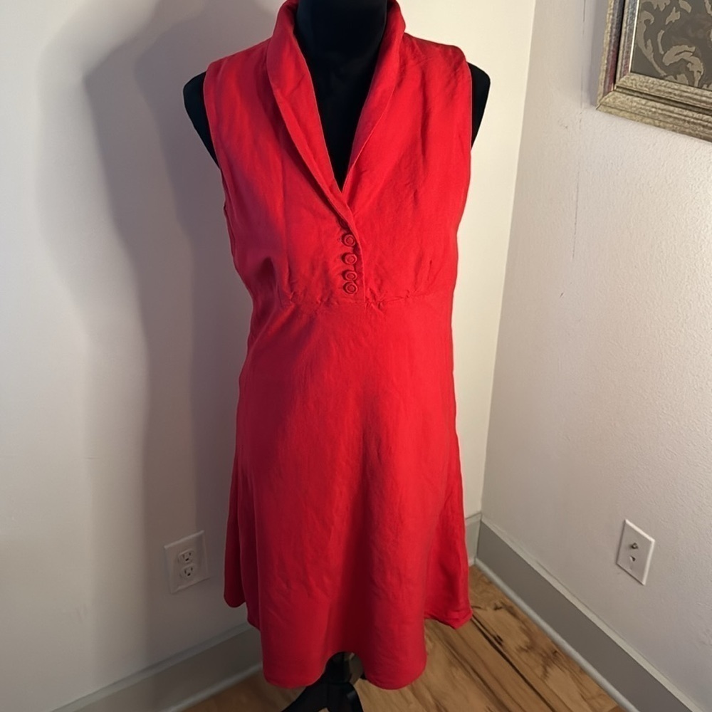 Sarah Spencer Red Linen blend Sz 6 sleeveless A line midi dress